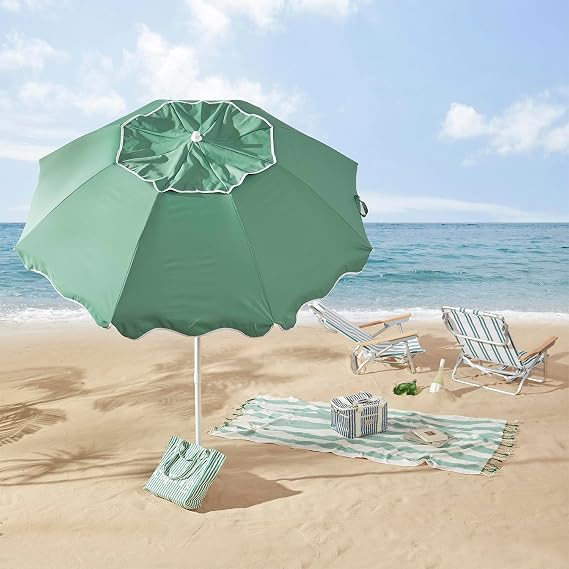 Ombrello da spiaggia verde vintage da 2,2 m