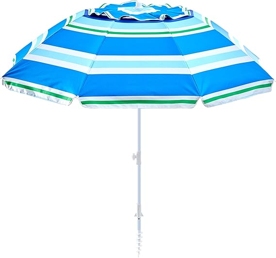 Ombrello da spiaggia regolabile a righe UPF50+